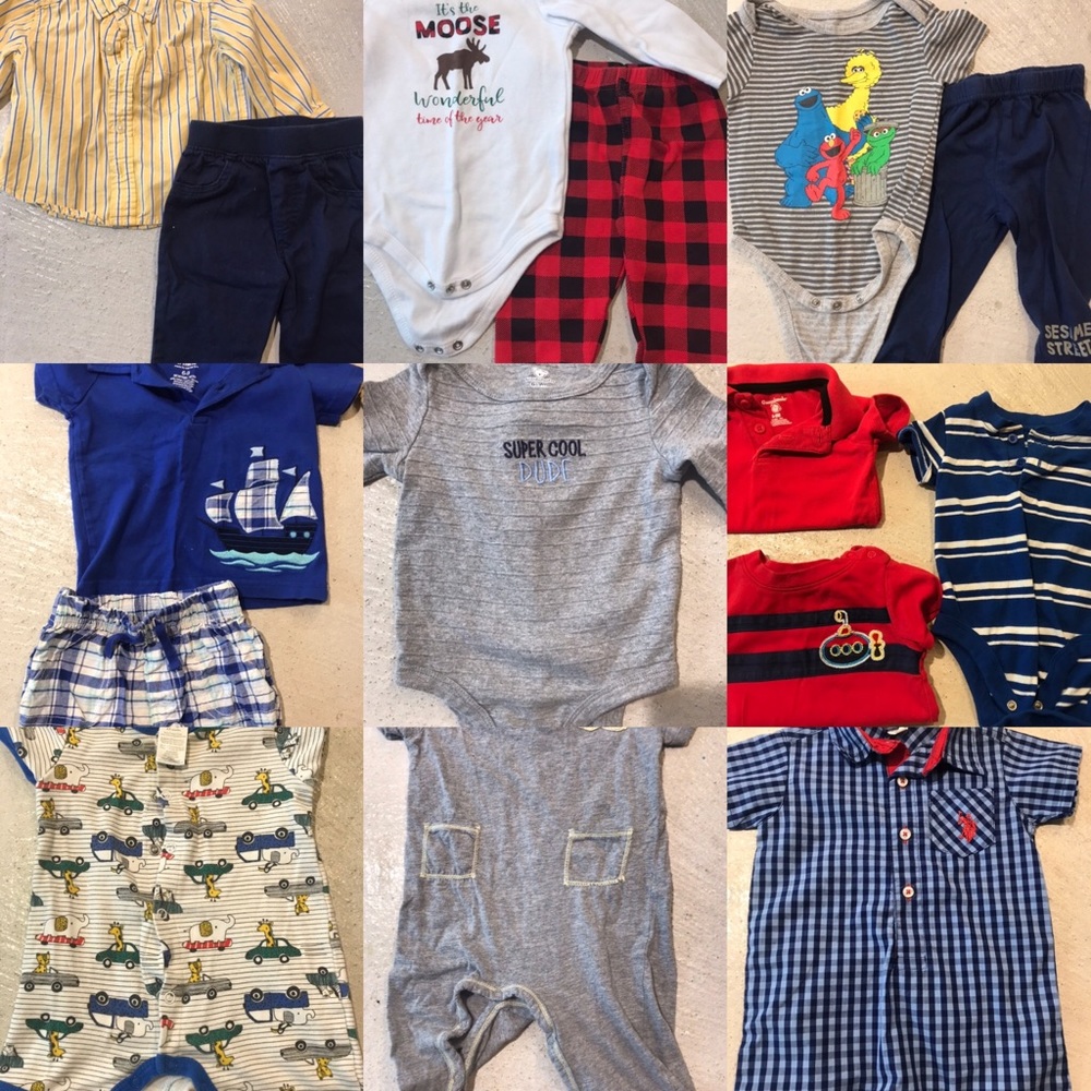 (16) Baby Boy 6-9 Months Bodysuits & Pants